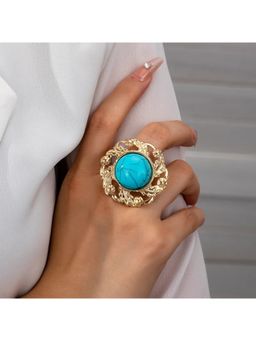 Amorenmore - Golden Turquoise Bloom Adjustable Ring