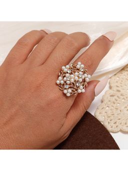 Amorenmore - Pearl Bloom Royale Luxe Floral Adjustable Statement Ring