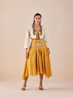 CHANDRIMA - Yellow Printed Yoke Detail Skirt