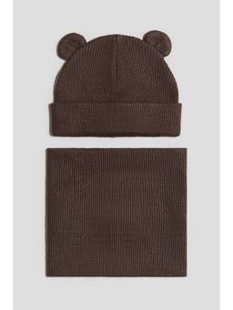 H&M - Kids Brown 2-Piece Beanie And Scarf
