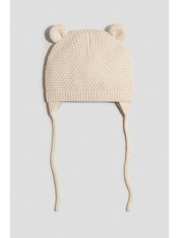 H&M - Kids Off White Knitted Chin-Tie Beanie