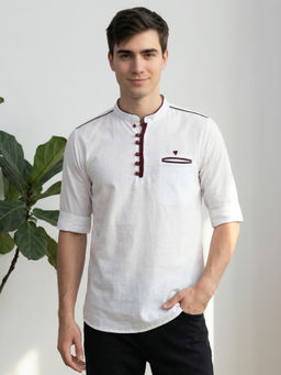 KUONS AVENUE - Men White Linen Cotton Short Kurta