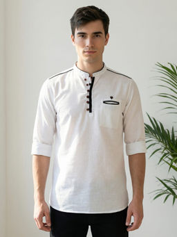 KUONS AVENUE - Men White Linen Cotton Short Kurta