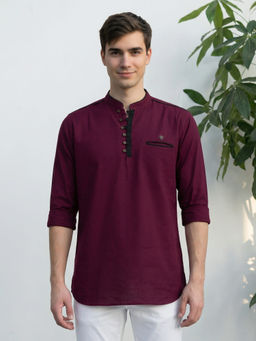 KUONS AVENUE - Men Maroon Linen Cotton Short Kurta