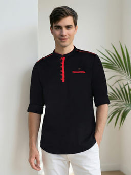 KUONS AVENUE - Men Black Linen Cotton Short Kurta