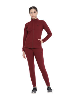 INVINCIBLE - Burgundy Womens Athleisure Slim Fit Luxury Tracksuit (Set of 2)