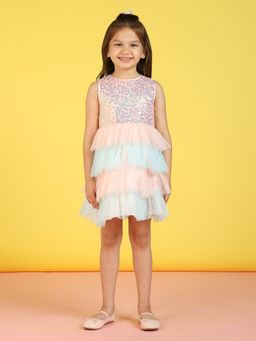 Nautinati - Girls Embellished Sequined Net Fit & Flare Dress