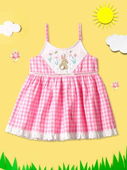 Nautinati - Girls Pink Checks Shoulder Straps Checked Fit & Flare Dress