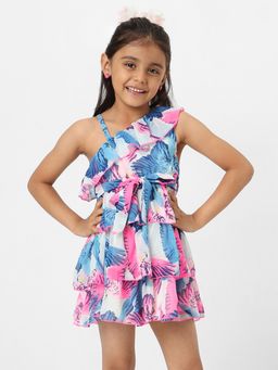 Nautinati - Girls Multi-Color Printed Layered Fit & Flare Mini Dress with Belt (Set of 2)