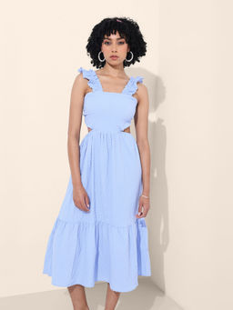 Freehand - Women Blue Fitted Textured Sleeveless Dress