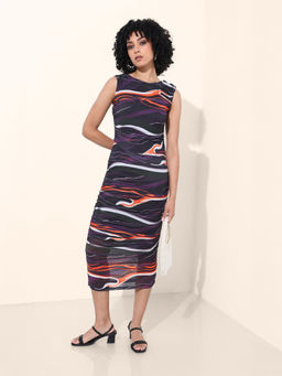 Freehand - Women Multi-Color Fitted Abstract Printed Gathered Dress