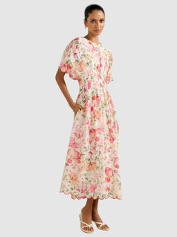 Forever New - Women Pink Floral Eve Petite Scallop Trim Midi Dress