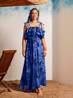 AOBA - Women Blue Tie & Dye Sleeveless Dress