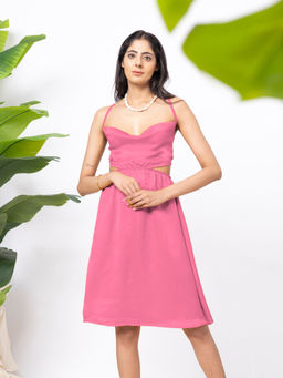 AOBA - Women Pink Solid Party Dress