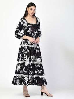 COSMIC TRIO - Women Black Floral Tiered Dress