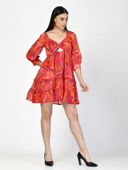 COSMIC TRIO - Women Orange Printed Tiered Dress