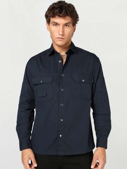 Bewakoof - Men Navy Blue Solid Relaxed Fit Shirt