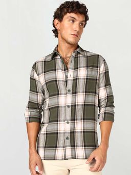 Bewakoof - Men Olive Checks Regular Fit Shirt