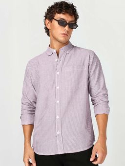 Bewakoof - Men Maroon-White Stripes Regular Fit Shirt
