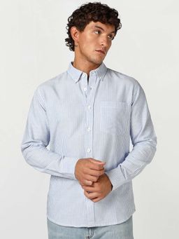 Bewakoof - Men Blue Stripes Regular Fit Shirt