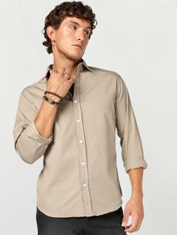 Bewakoof - Men Beige Solid Regular Fit Shirt