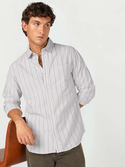 Bewakoof - Men Grey Stripes Cotton Linen Shirt