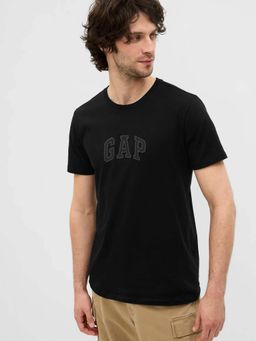 GAP - Men Black Embroidered Logo Crew Neck T-shirt