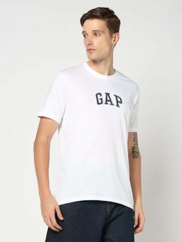 GAP - Men White Embroidered Logo Crew Neck T-shirt