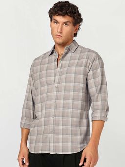 Bewakoof - Men Grey Checks Cotton Linen Shirt