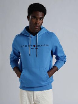 Tommy Hilfiger - Men Blue Text Logo Regular Fit Hoodie