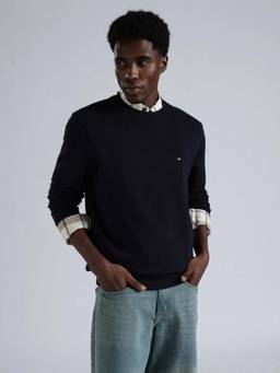 Tommy Hilfiger - Men Navy Blue Solid Regular Fit Cotton Sweatshirt