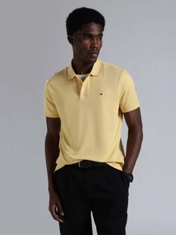 Tommy Hilfiger - Men Yellow Solid Regular Fit Cotton Polo T-shirt