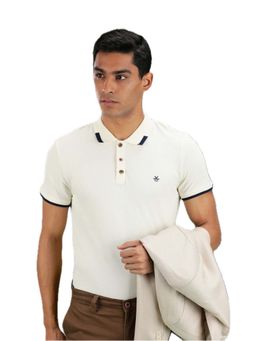 WROGN - Men Cream Polished Solid Polo T-shirt