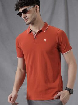 WROGN - Men Orange Tipped Solid Polo T-shirt