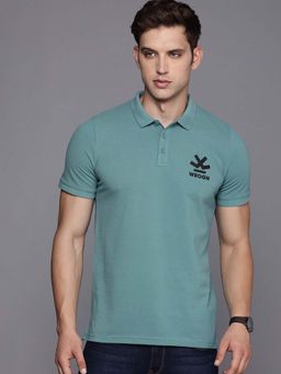 WROGN - Men Sage Green Logo Solid Polo T-shirt