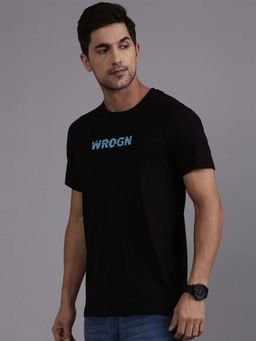 WROGN - Men Black Elite Text Logo Round Neck T-shirt