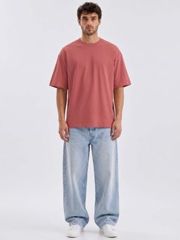 WROGN - Men Pink No Brainer Bounce Solid Oversized T-shirt