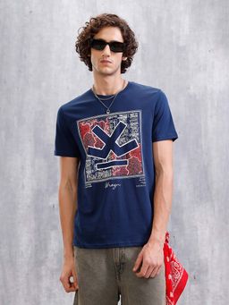 WROGN - Men Navy Blue Bandana Graphic Printed T-shirt