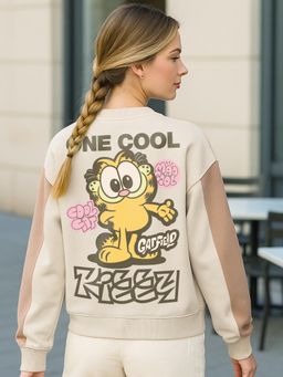Bewakoof - Garfield Women's Graphic Printed Oversized Cropped Sweatshirt