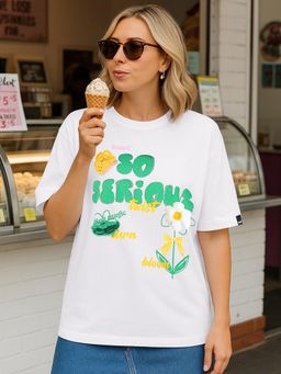 Bewakoof - Women's Bright White Typography Oversized T-Shirt
