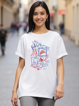 Bewakoof - Women's White Vibes Graphic Boyfriend T-Shirt