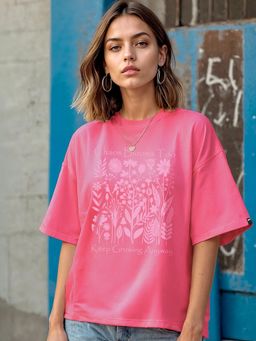 Bewakoof - Women's Fandango Pink Chaos Graphic Oversized T-Shirt