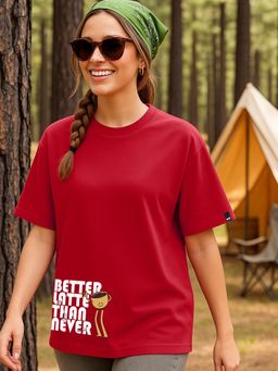 Bewakoof - Women's Bold Red Latte Typography Oversized T-Shirt