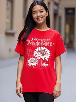 Bewakoof - Women's Fiesta Red Day Dreamer Graphic Printed Boyfriend T-Shirt