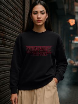 Bewakoof - Stranger Things Women's Black Typography Oversized Sweatshirt