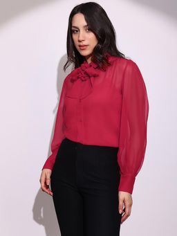 Globus - Women Red Bow Detail Georgette Sheer Shirt