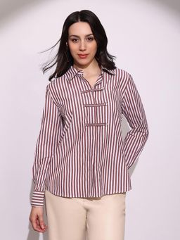 Globus - Women Brown Striped Oversized Workwear Shirt