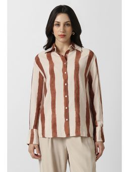 Van Heusen - Women Beige Stripe Long Sleeves Shirt