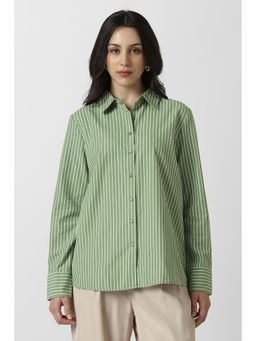 Van Heusen - Women Green Stripe Long Sleeves Shirt