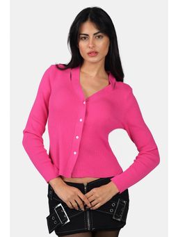 Virgio - Cotton V-Neck Knit Pink Cardigan for Women